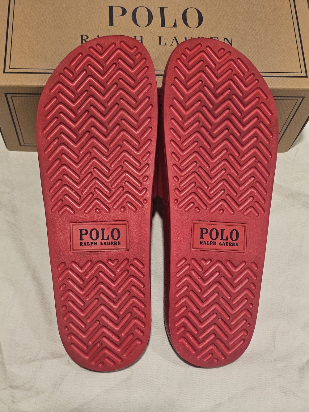 Polo Ralph Lauren Red Slide Sandals Navy Blue Pony Logo Men's 14 EU 47 - Picture 7 of 9